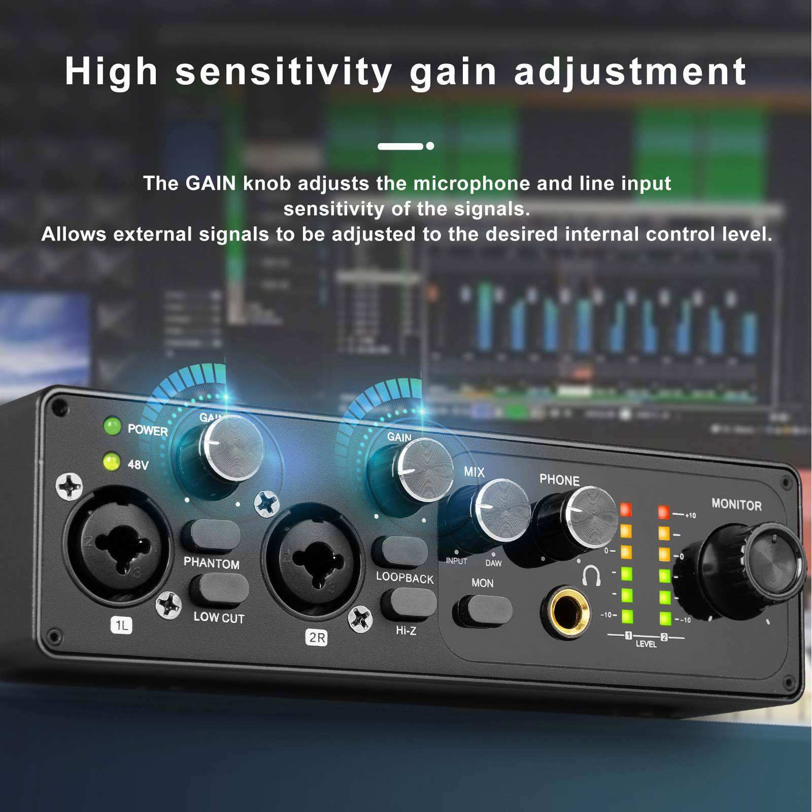 Interface de áudio USB profiss - Studio Audio Interface With 48V Phantom avaliação e preço