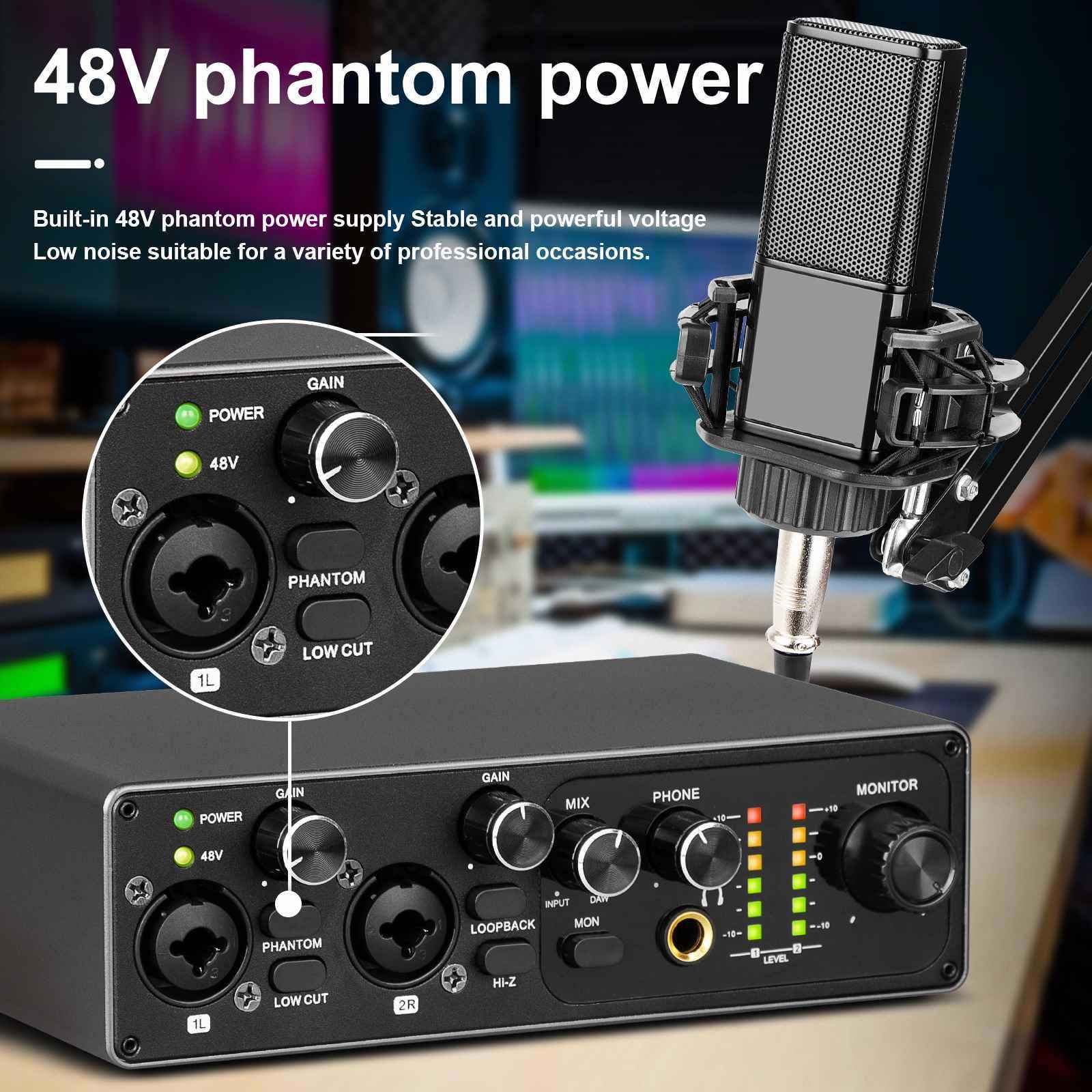 Interface de áudio USB profiss - Studio Audio Interface With 48V Phantom avaliação e preço
