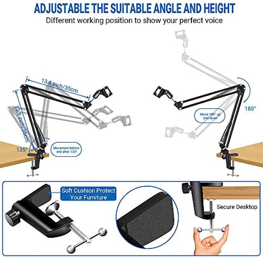 Suporte de mesa microfone ajus - Recording Studio Broadcast Boom Arm avaliação e preço