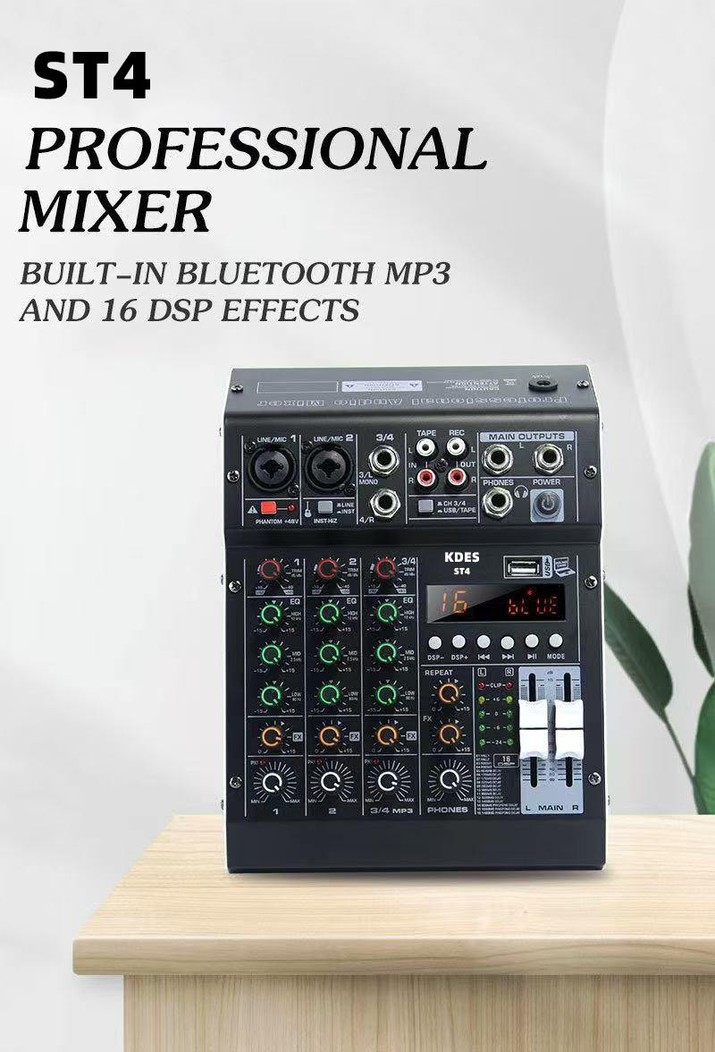 Kdas st4 mixer de áudio 4 cana - Audio Mixer 4 Channel Usb Bluetooth Pc avaliação e preço