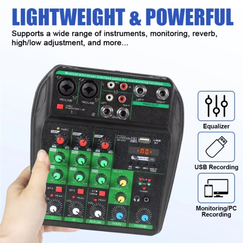 Mesa de mistura de áudio profi - Audio Mixer 4 Channel Usb Bluetooth Pc avaliação e preço