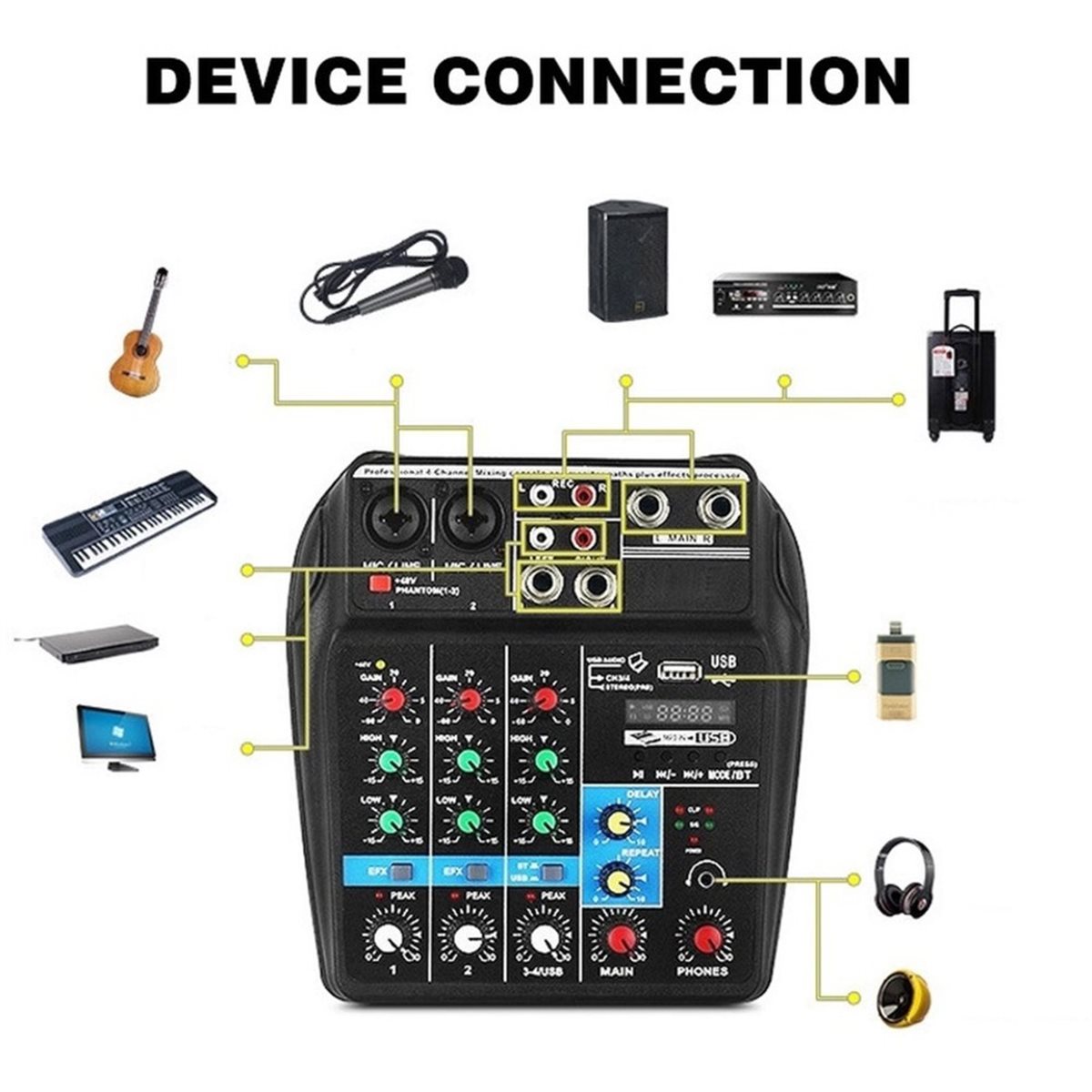 Mixer USB de 4 canais com efei - Studio Audio Interface With 48V Phantom avaliação e preço