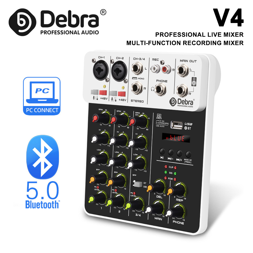 IKGE Novo mixer de áudio V4 de - Audio Mixer 4 Channel Usb Bluetooth Pc avaliação e preço
