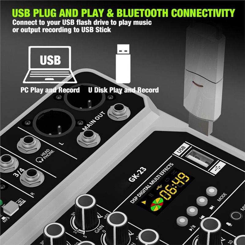 Microfone sem fio t23c, consol - Audio Mixer 4 Channel Usb Bluetooth Pc avaliação e preço