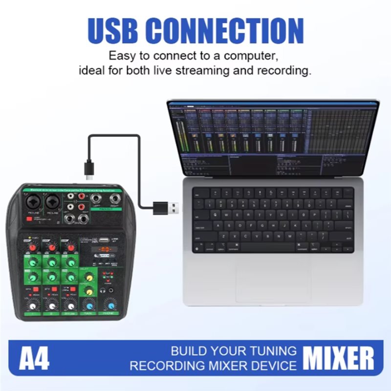 ABUO – Mesa de mistura de áudi - Audio Mixer 4 Channel Usb Bluetooth Pc avaliação e preço