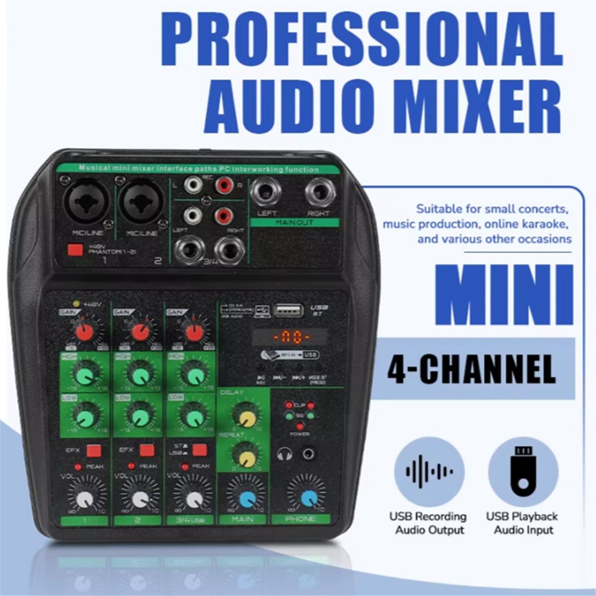 Mesa de mistura de áudio profi - Audio Mixer 4 Channel Usb Bluetooth Pc avaliação e preço