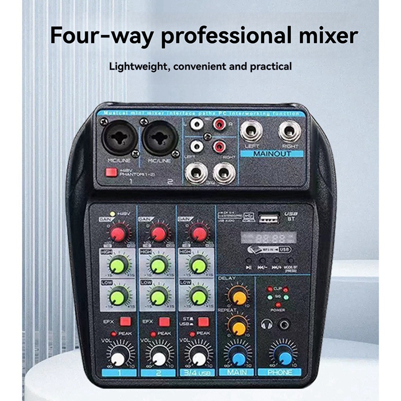 Console mixer de áudio USB pro - Audio Mixer 4 Channel Usb Bluetooth Pc avaliação e preço