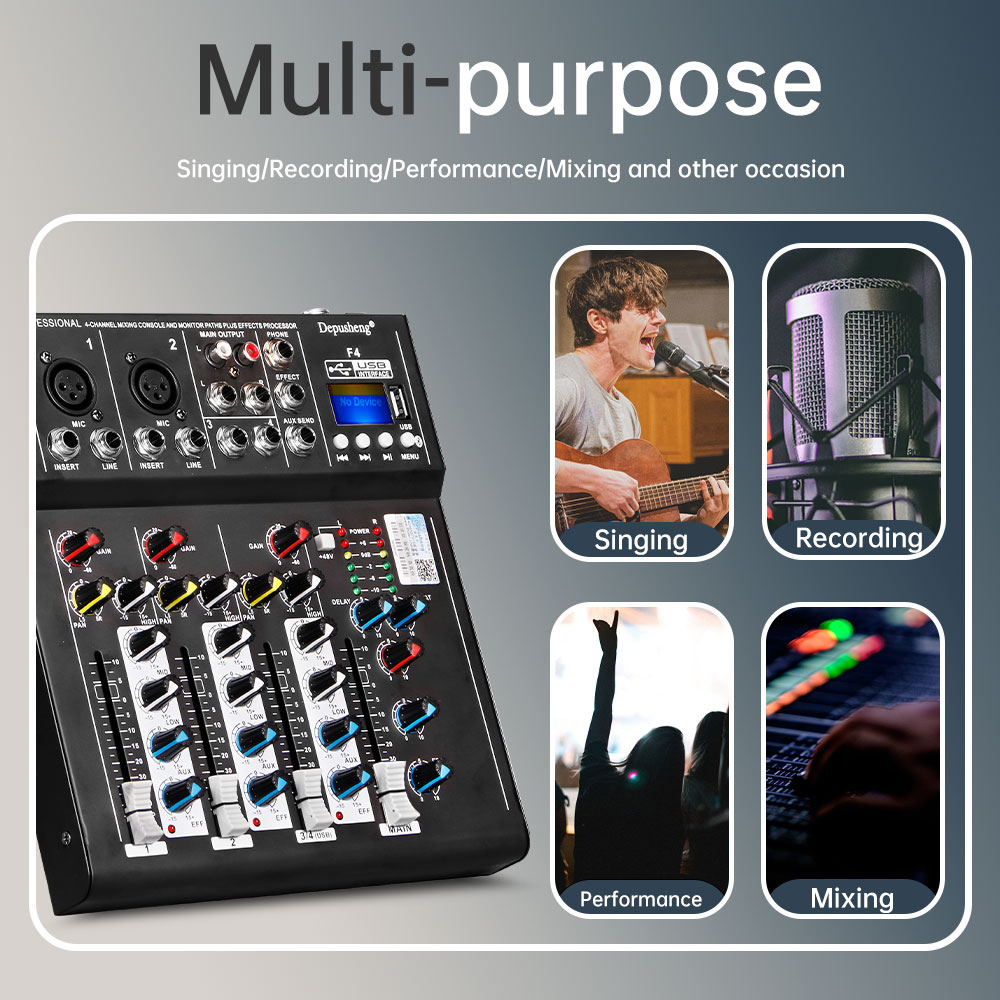 Depusheng-DJ Som Mixing Consol - Audio Mixer 4 Channel Usb Bluetooth Pc avaliação e preço