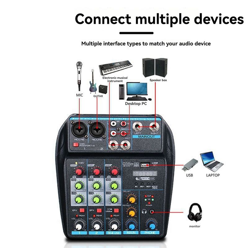 AT82 – Mesa de mistura de áudi - Audio Mixer 4 Channel Usb Bluetooth Pc avaliação e preço