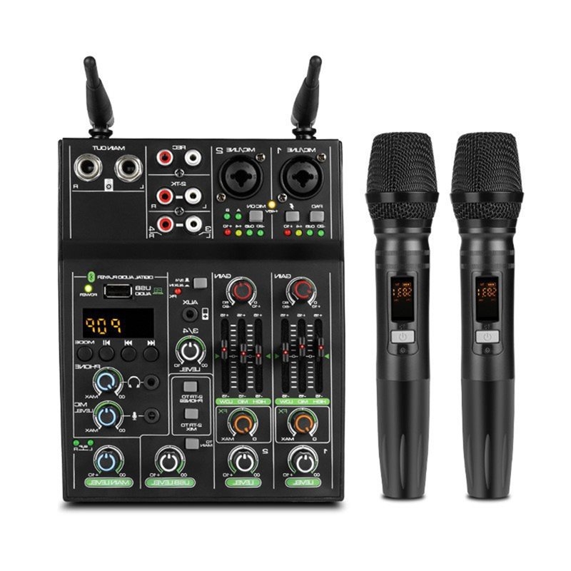 ● Microfone sem fios, mesa de  - Audio Mixer 4 Channel Usb Bluetooth Pc avaliação e preço