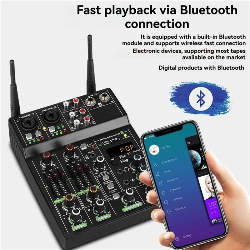 ● Microfone sem fios, mesa de  - Audio Mixer 4 Channel Usb Bluetooth Pc avaliação e preço